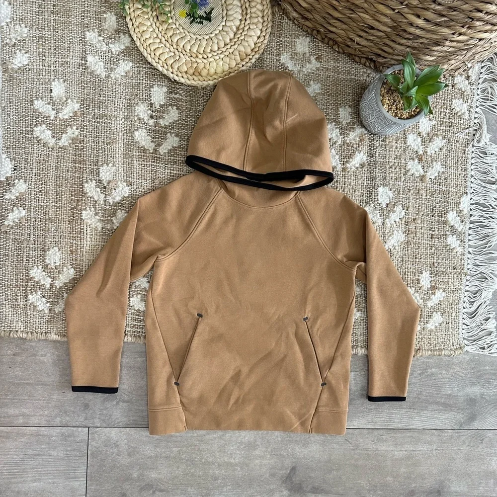 Old Navy Boy’s Active Dynamic Fleece Tan Hoodie Sweatshirt with Black Trim